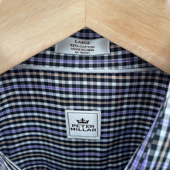 PETER MILLAR Cotton Button Down Plaid Shirt // L - Picture 4 of 7